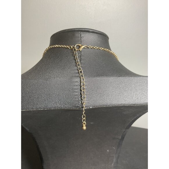 Gold Tone Chain Necklace With Turquoise Colored Teardrop Pendant - Picture 5 of 5